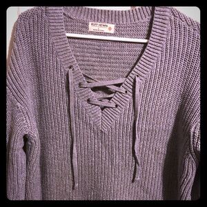 Gray lace up sweater